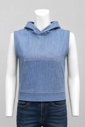 CR2245 UPCYCLED DENIM SLEEVELESS HOODIE VEST
