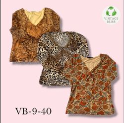 Y2K Vintage Brown Floral Poly Blouse Long Sleeve W..