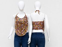CR2081 Upcycled Floral Halter Top