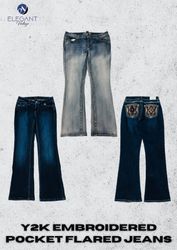 Jeans acampanados con bolsillo bordado Y2K - EV244..