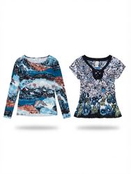 (FV-2162) Y2K Blue Printed Tops Bundle | Abstract ..