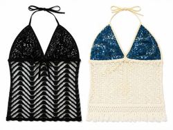 Haut caraco en crochet à sequins recyclés CR1900