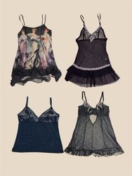 Y2K Sheer Print Camisoles and Slip Dress