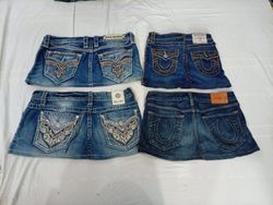 CR10892 Upcycled Mix-Branded Mini Denim Skirts