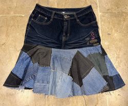 Upcycled Y2K Denim Patchwork Midi Skirt