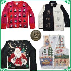 Vintage Heavy Knit Novelty Jumper Sweater Embroide..