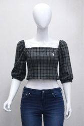 CR1962 Upcycled Plaid Square-Neck Crop Top