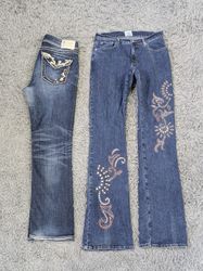 **Y2K Embroidered Bootcut Flare Jeans – Retro Deni..