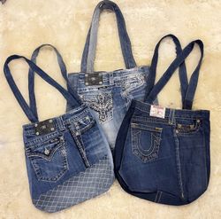 Upcycled Y2K Branded Denim Tote Bag