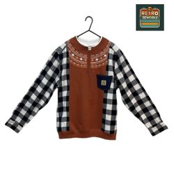 Upcycled Carhartt Sweatshirt & Flannel Sleeve Shir..