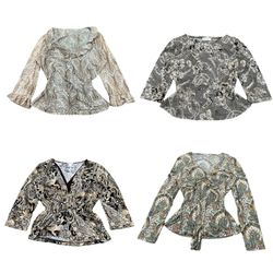 Y2k Women's Paisley Printed Blouses RE-3880