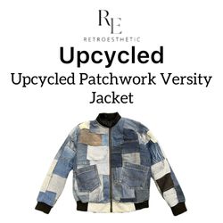 Upcycled Denim patchwork Versity Jacket