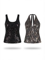 (FV-2196)     Sequin Party Tops & Sleeveless Women..
