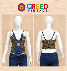 CR2300 UPCYCLED CAMO & DENIM OVERALL CORSET TOP