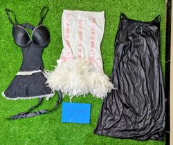 (VW-1038) Lace Trim Padded Underwire Slip Dress an..
