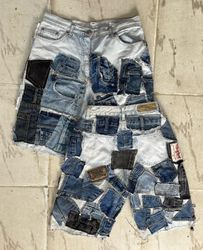 Shorts en patchwork denim recyclé