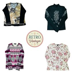 Vintage Floral Rose Print Long Sleeve Top |E|