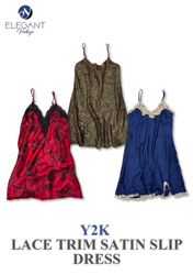Y2K Lace Trim Satin Slip Dress - EV0079