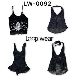 Y2K Dark Coquette Lace Trimmed Halter Tank Tops