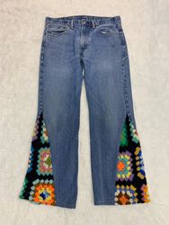 Upcycle  Wide Leg Jeans With Crochet (Dv-9-87)