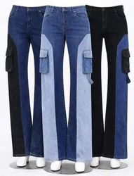 CR1818 Upcycled Two-Tone Denim Cargo Flare Jeans