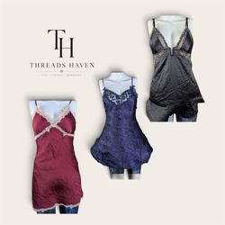 THB0022 Y2K Embroidered Silk Dress | Vintage 2000s..
