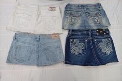 CR10485 Upcycled Mix Branded Mini Denim Skirts