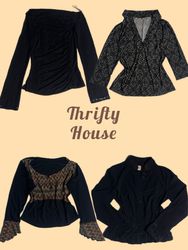 Y2K Women's Black Long Sleeve Tops and Blouses(TH/..