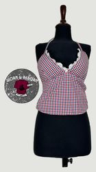 Upcycled halter neck gingham cami tops