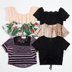 Vintage & Y2K Crop Top - Lace Yoke, Cinch & Mesh T..