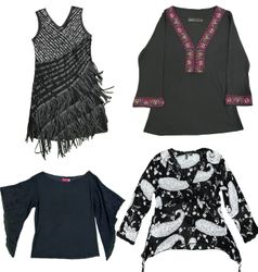 Y2K Black Rave Printed Tops Mix