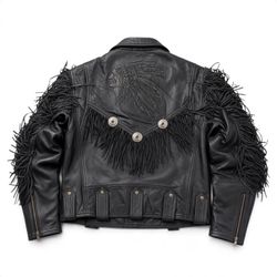 SA590 Vintage Cowboy Fringe Leather Jacket – Weste..
