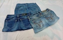 CR11456 Upcycled Mix-Branded Mini Denim Skirts