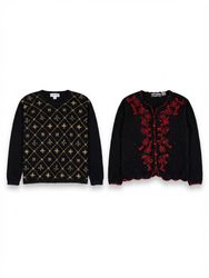 (FV-2482) Vintage style Embellished Knitwear | Bla..
