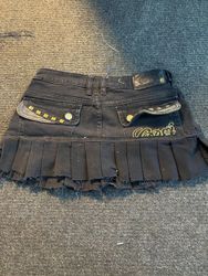 Upcycled Denim Pleated Mini Skirts — 0025