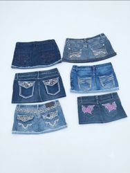 Y2K Denim Mini Skirt Lot Vintage McBling Rhineston..