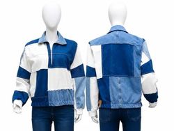CR2154 UPCYCLED PATCHWORK DENIM HALF-ZIP JACKET