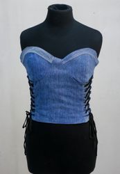 CR2255 UPCYCLED DENIM LACE-UP CORSET TOP