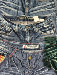 Calças Jeans de Denim Desgastadas com Bigode