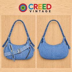 CR2305 UPCYCLED DENIM ZIP & BUCKLE SHOULDER BAG