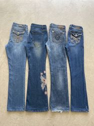 Y2K Jean Flare Bootcut Embellishment Japenese Embr..