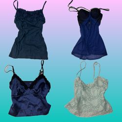 Y2K Icy Blue Lace & Babydoll Cami Tops (RS-68)