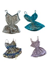 Y2K Teal Floral Print Cami Tops-ST-237