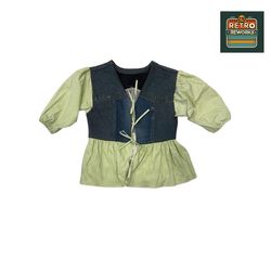 Upcycled Denim Check Peplum Top
