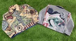 Upcycled Tapestry Graphic Collared Zip Jackets