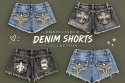 Y2K embroidery & designer Denim Shorts