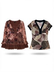 (FV-2093)     Brown Earth Tone Y2K Mesh Tops Bundl..