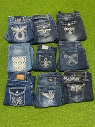 Yv314 Y2K-style Denim Embellished Jeans 10P