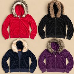 Juicy Upcycled Fur Hood Velour Jacket