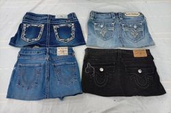 CR10765 Upcycled Mix-Branded Mini Denim Skirts